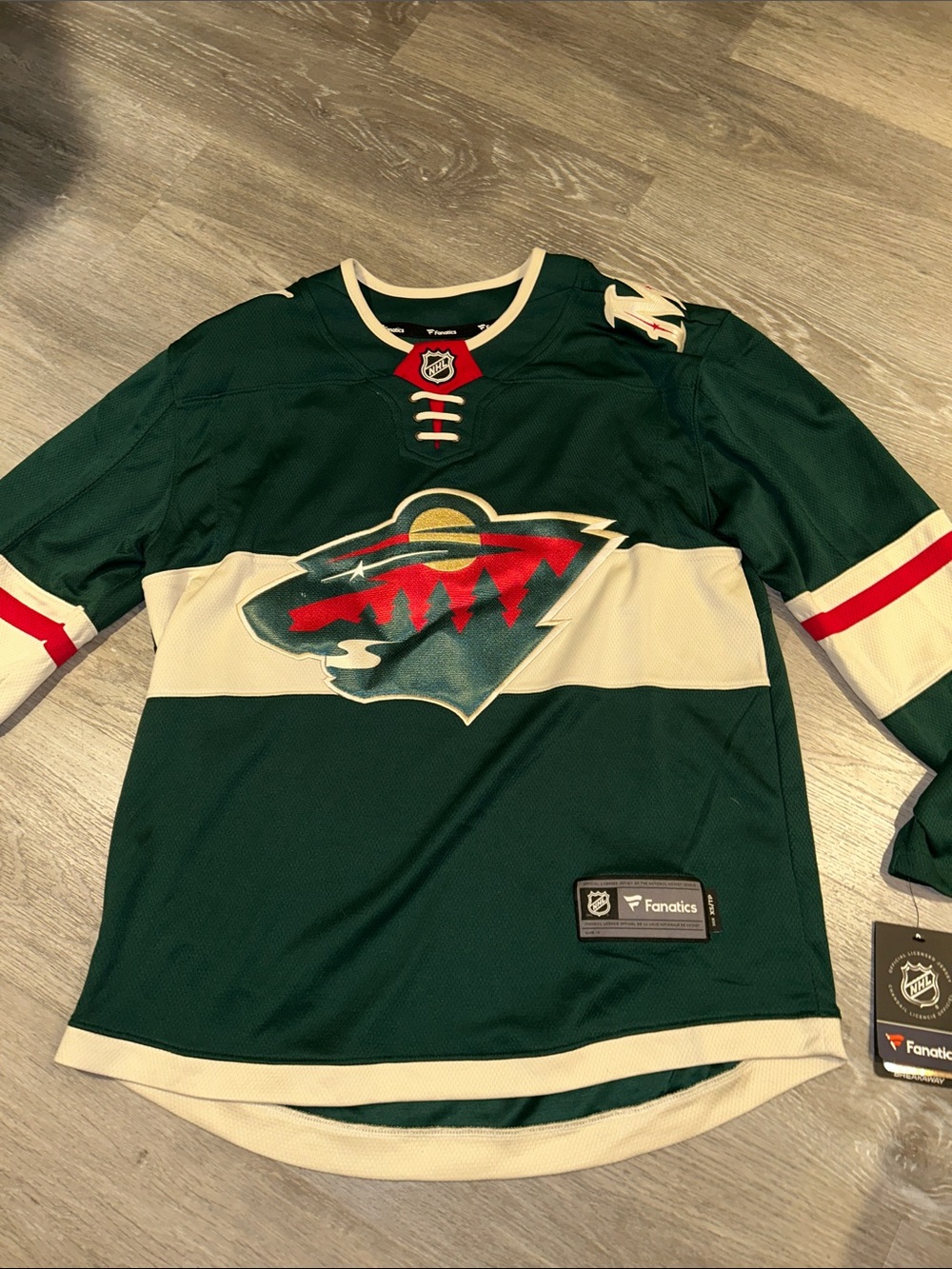 Fanatics Minnesota Wild Green and Cream Hockey Jersey with Red Accents
